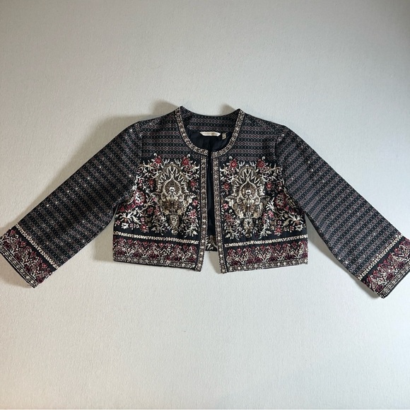 Soft Surroundings Cropped Cotton Beaded Bolero Mandala Boho Blazer, Small - Picture 1 of 7